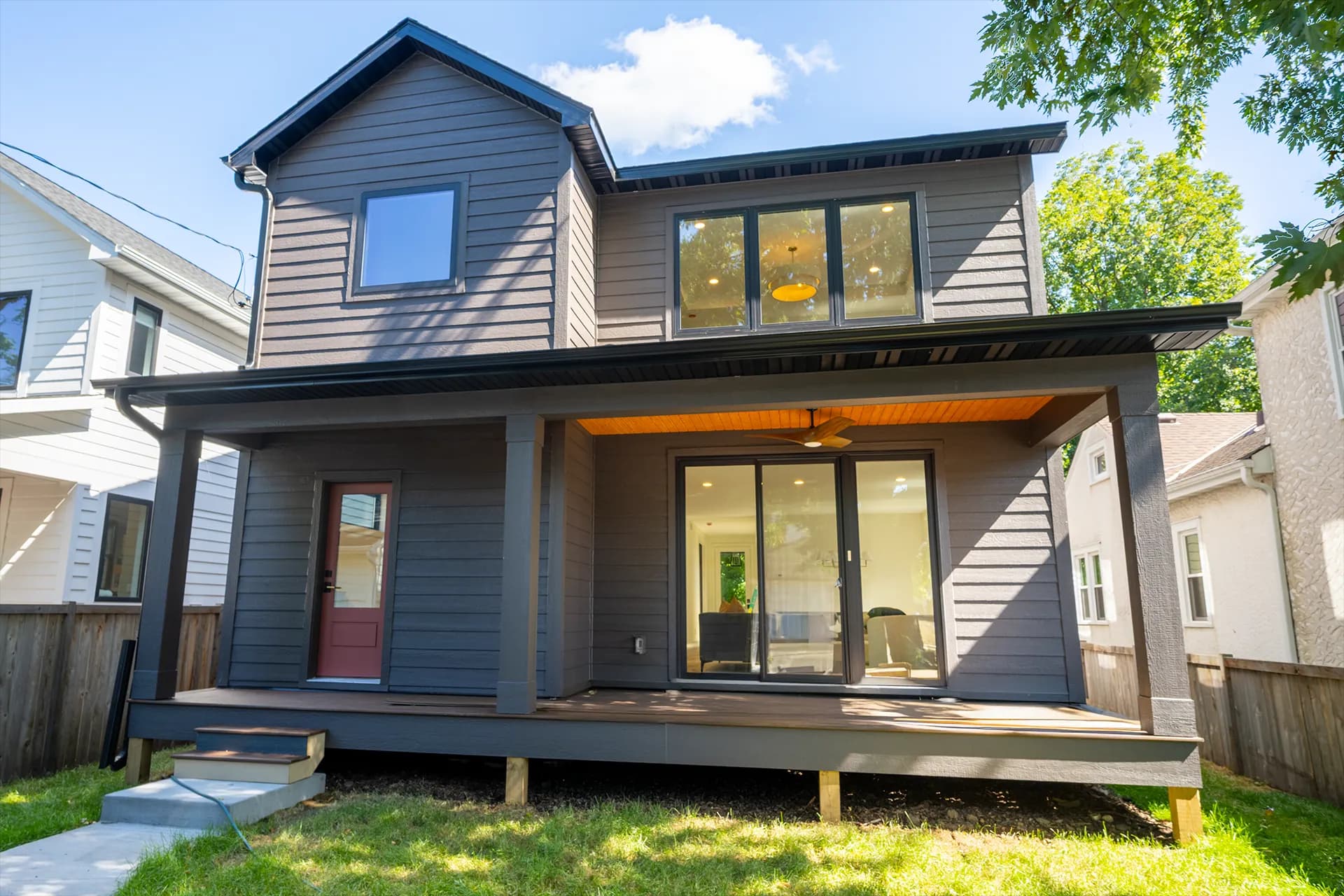 Rear exterior view of Chowen Ave S in Minneapolis, Minnesota, featuring LP SmartSide Lap Siding and LP SmartSide Vertical Panels.
