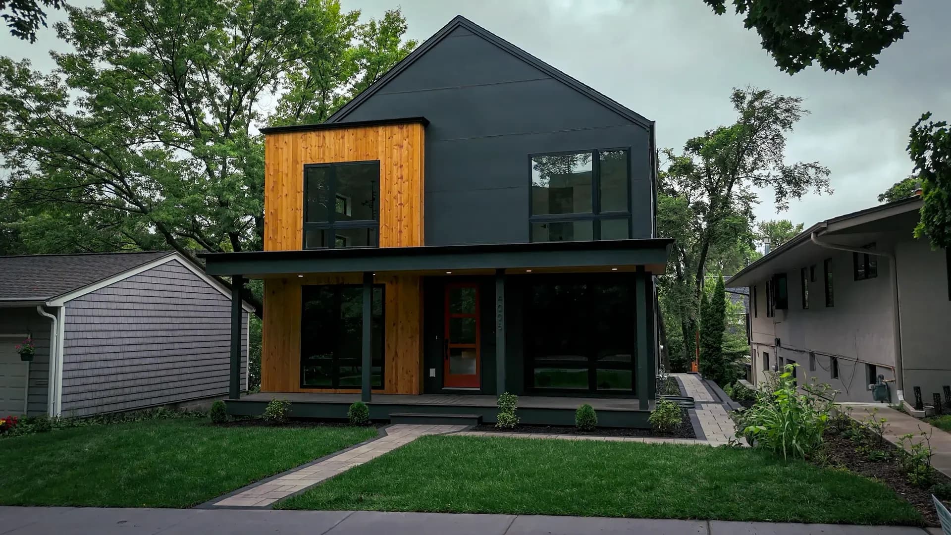 Additional exterior view of Washburn Ave S in Minneapolis, Minnesota, featuring Hardie Panels and Wood Accent Cladding.